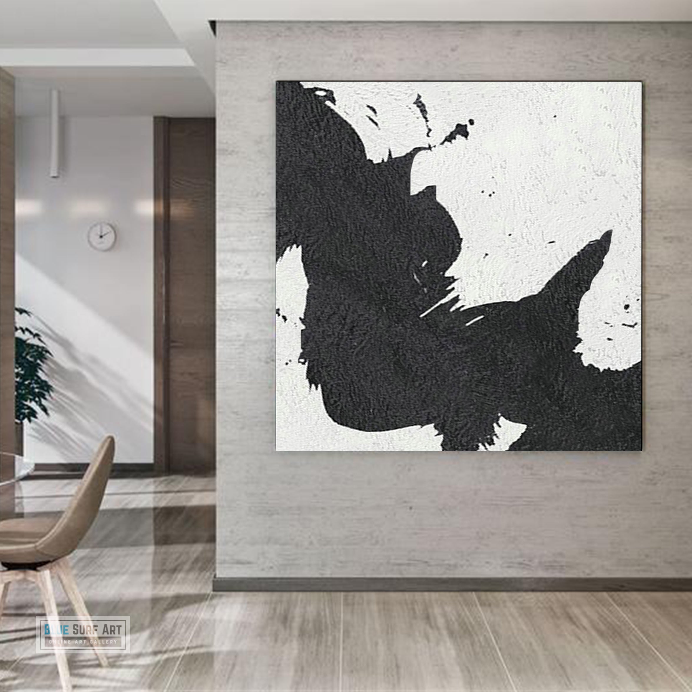 Abstract Painting, Black and White Minimal Square Canvas Art Painting, Textured Art 2