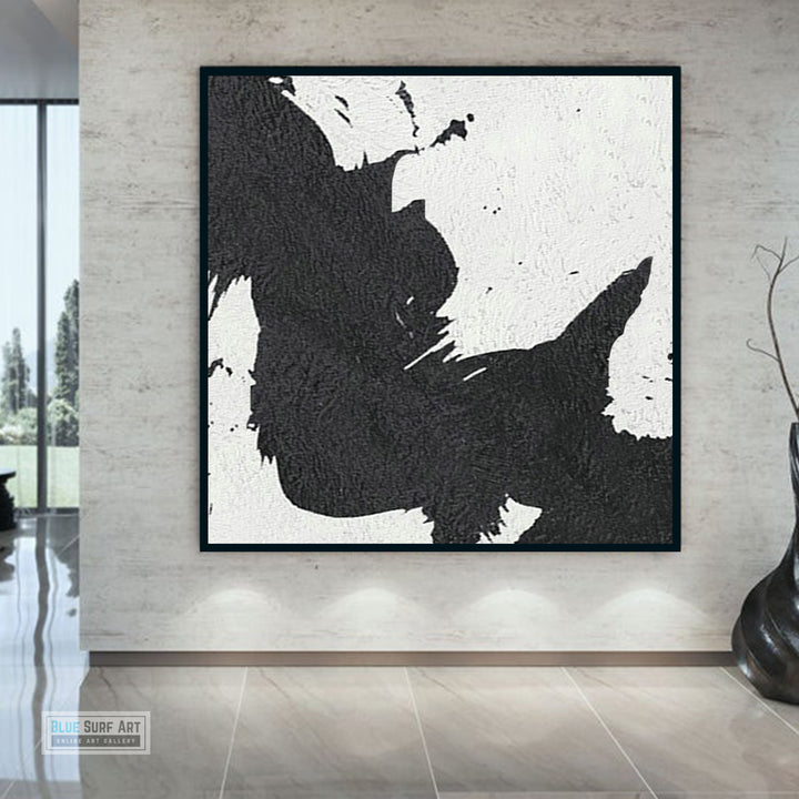 Abstract Painting, Black and White Minimal Square Canvas Art Painting, Textured Art 3