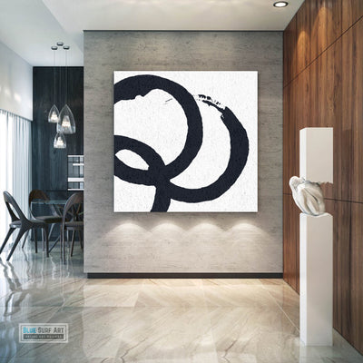 Oversized Circle Abstract Painting, Black and White Minimal Square Canvas Art Painting 6