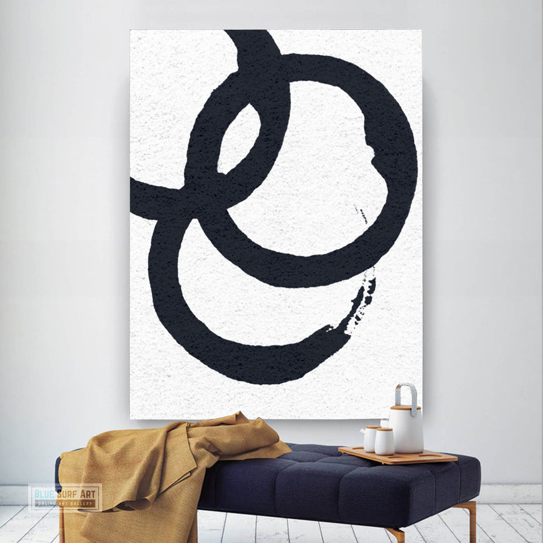 Oversized Circle Abstract Painting, Black and White Minimal Portrait Canvas Art Painting 1