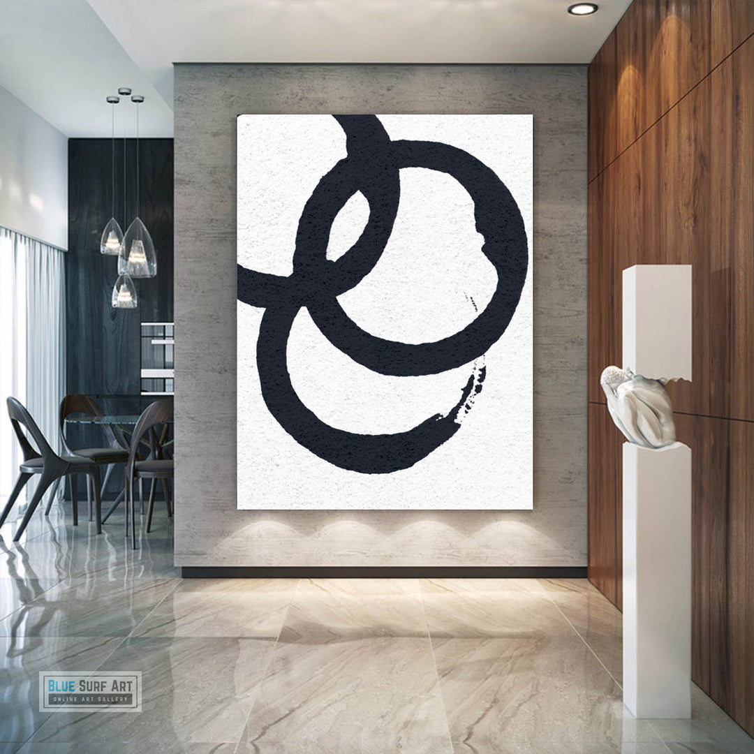 Oversized Circle Abstract Painting, Black and White Minimal Portrait Canvas Art Painting 4