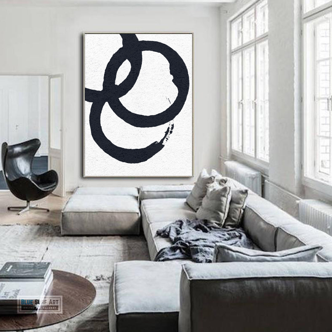 Oversized Circle Abstract Painting, Black and White Minimal Portrait Canvas Art Painting 2