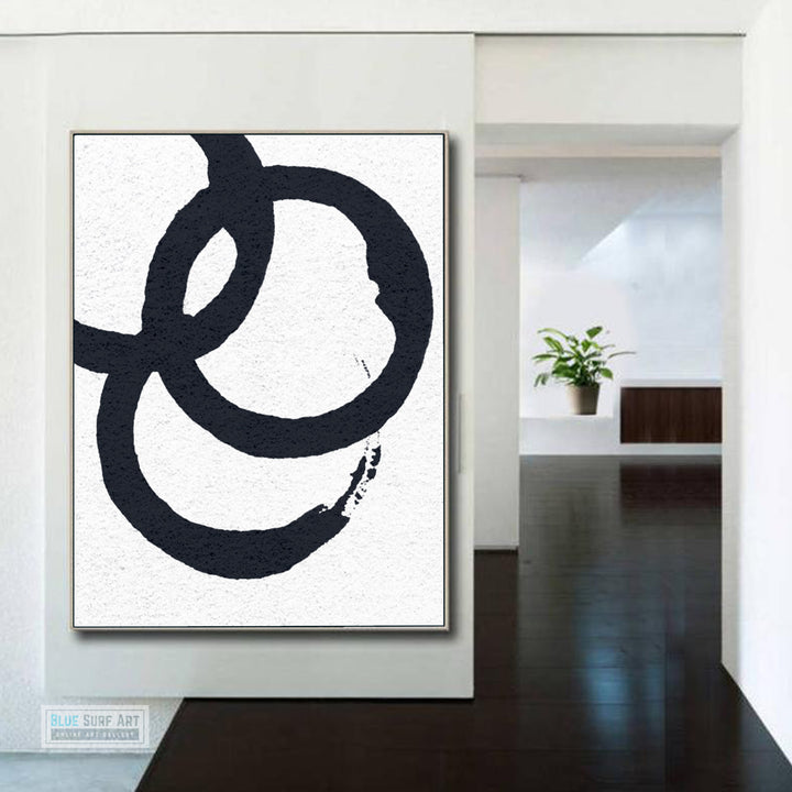 Oversized Circle Abstract Painting, Black and White Minimal Portrait Canvas Art Painting 3