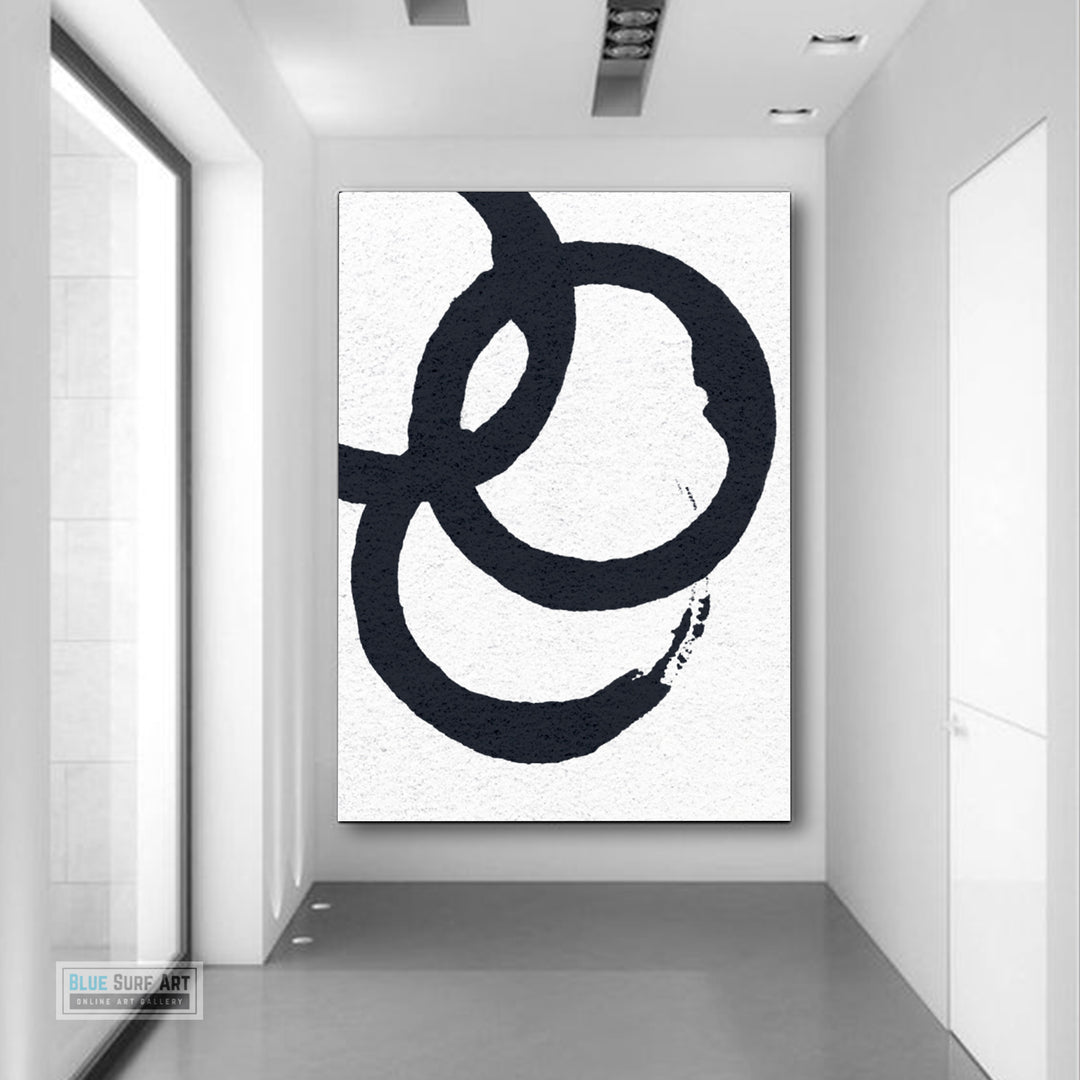 Oversized Circle Abstract Painting, Black and White Minimal Portrait Canvas Art Painting 5