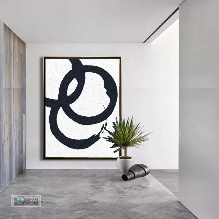 Oversized Circle Abstract Painting, Black and White Minimal Portrait Canvas Art Painting 6