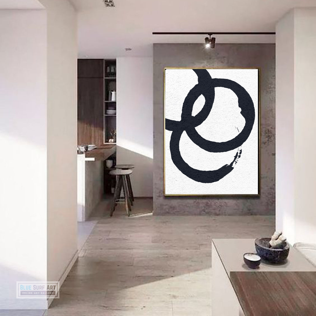 Oversized Circle Abstract Painting, Black and White Minimal Portrait Canvas Art Painting 7