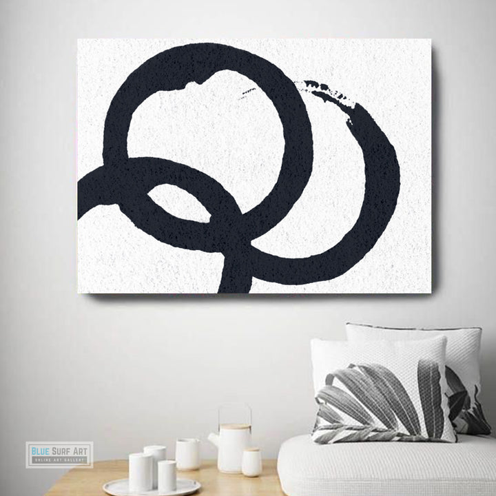 Oversized Circle Abstract Painting, Black and White Minimal Rectangle Canvas Art Painting 2