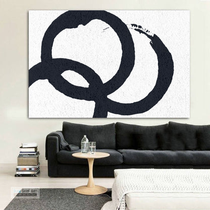 Oversized Circle Abstract Painting, Black and White Minimal Rectangle Canvas Art Painting 4