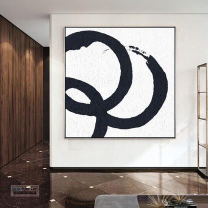 Oversized Circle Abstract Painting, Black and White Minimal Square Canvas Art Painting 4