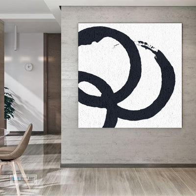 Oversized Circle Abstract Painting, Black and White Minimal Square Canvas Art Painting 3