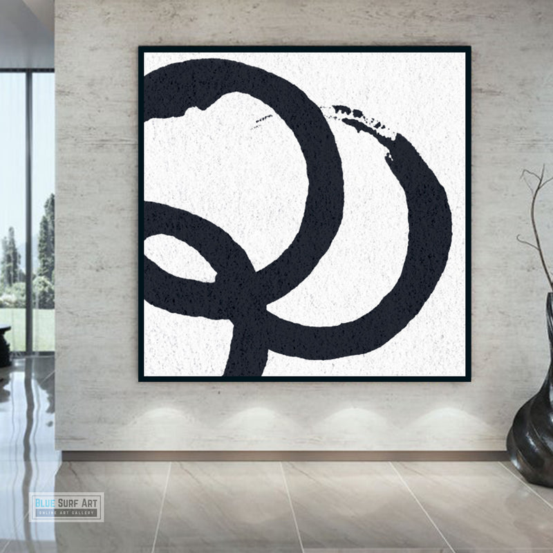 Oversized Circle Abstract Painting, Black and White Minimal Square Canvas Art Painting 2