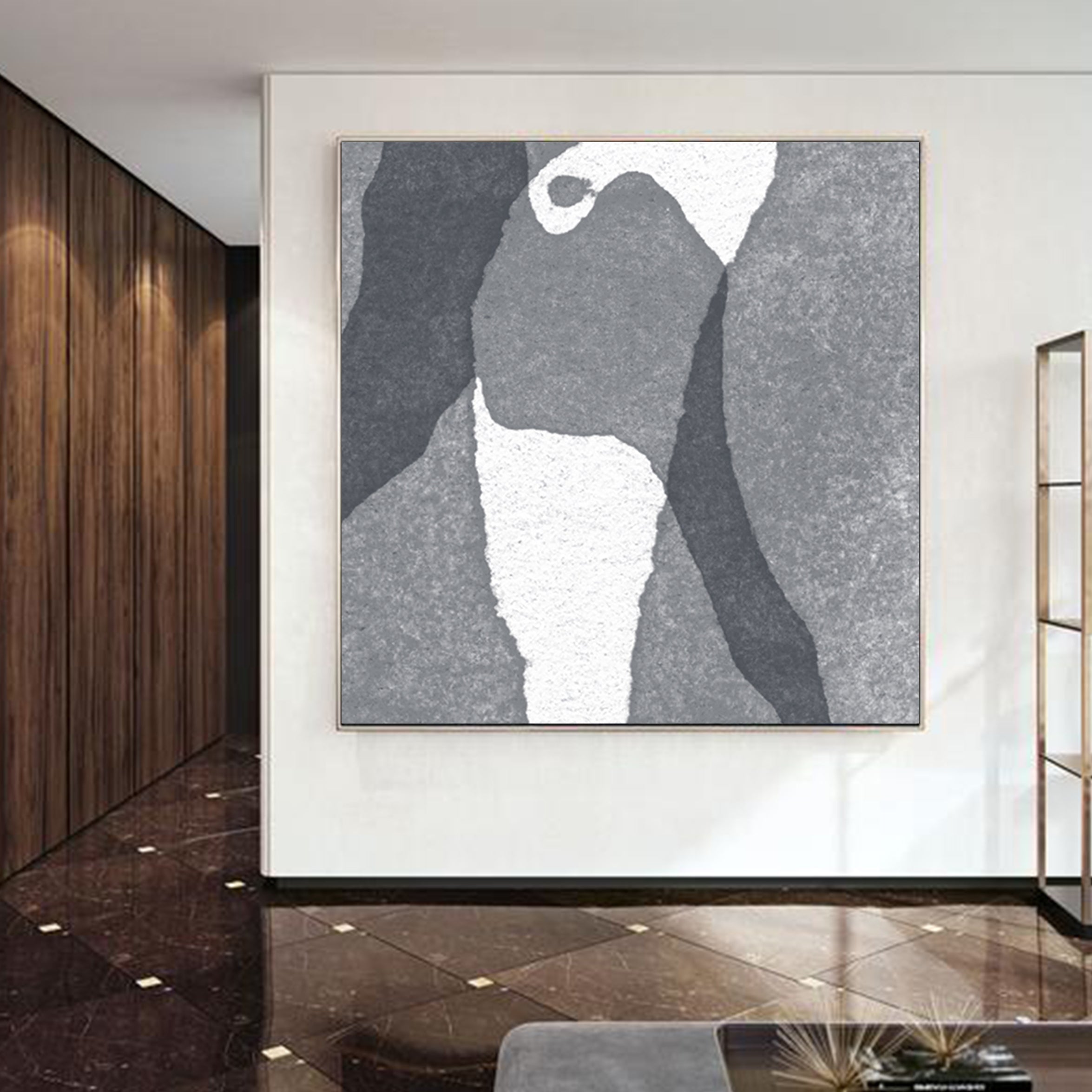 Large Abstract Painting Black & White Original Oil Painting on Canvas Square Dimension, Textured Art - office art