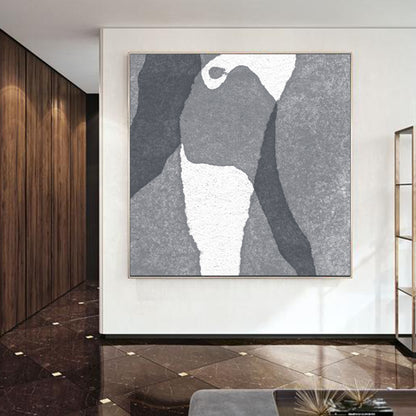 Large Abstract Painting Black & White Original Oil Painting on Canvas Square Dimension, Textured Art - office art