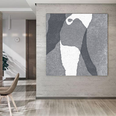 Large Abstract Painting Black & White Original Oil Painting on Canvas Square Dimension, Textured Art - modern house