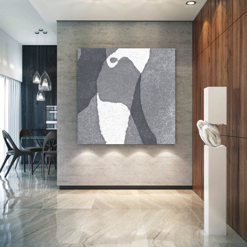 Large Abstract Painting Black & White Original Oil Painting on Canvas Square Dimension, Textured Art - showcase office