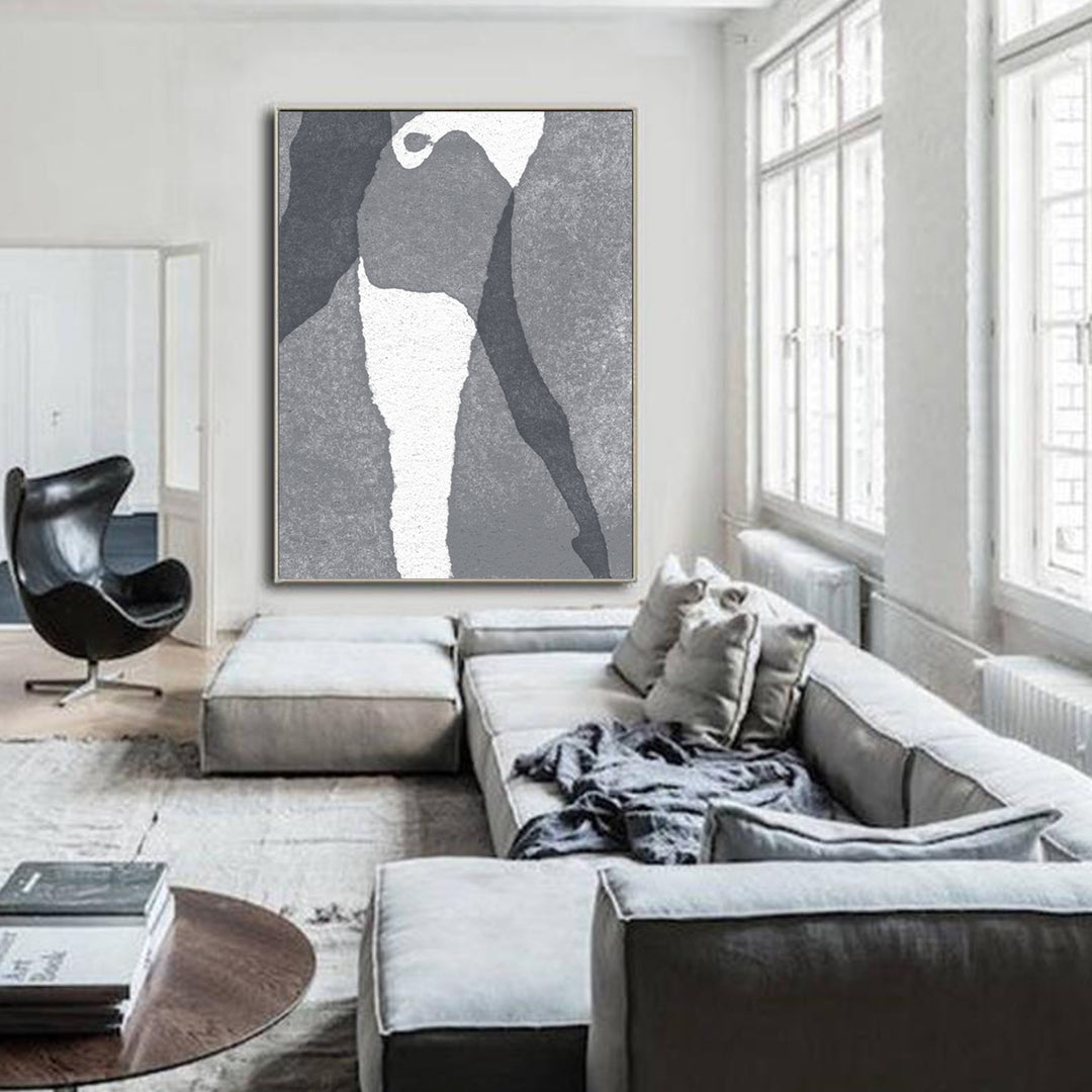 Large Abstract Painting Black & White Original Oil Painting on Canvas
