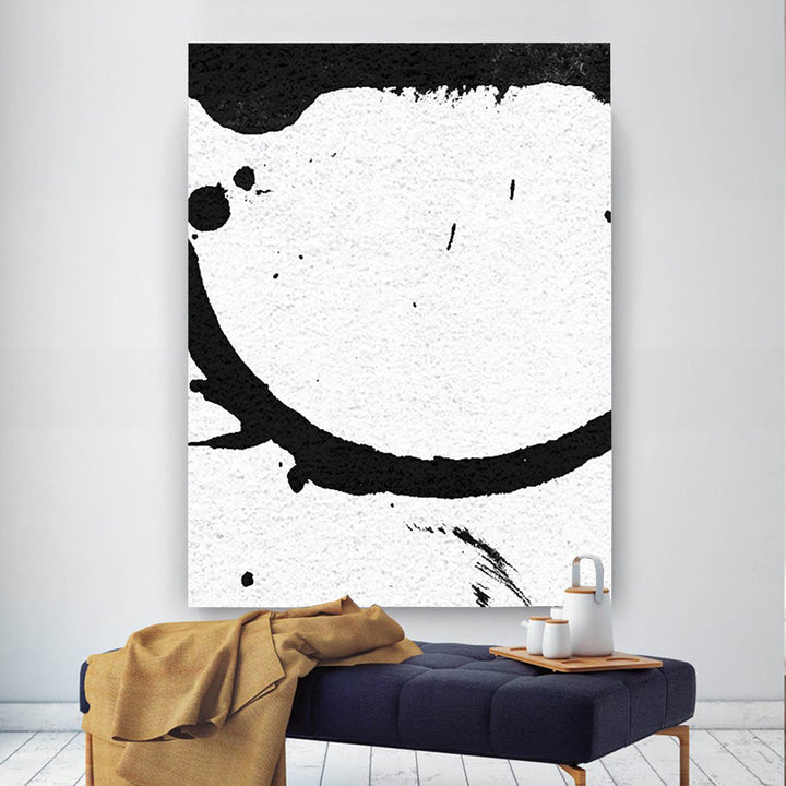Large Modern Abstract Painting, Splash Black & White Original Painting - showcase - painting on white walll