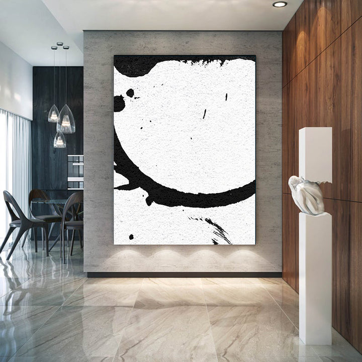 Large Modern Abstract Painting, Splash Black & White Original Painting - office room