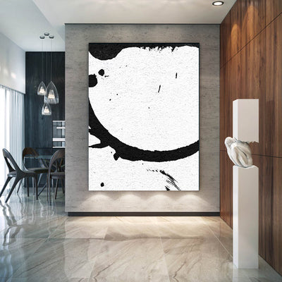 Large Modern Abstract Painting, Splash Black & White Original Painting - office room