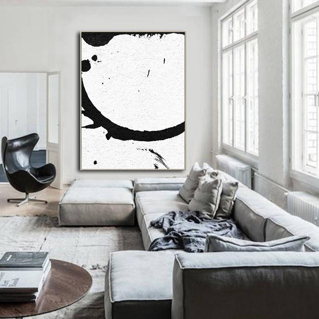 Large Modern Abstract Painting, Splash Black & White Original Painting - living room