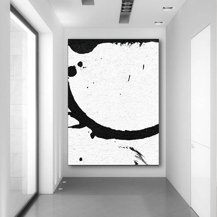 Large Modern Abstract Painting, Splash Black & White Original Painting - hall way
