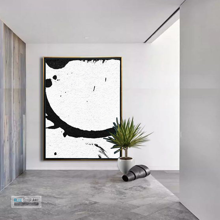Large Modern Abstract Painting, Splash Black & White Original Painting - by entrance