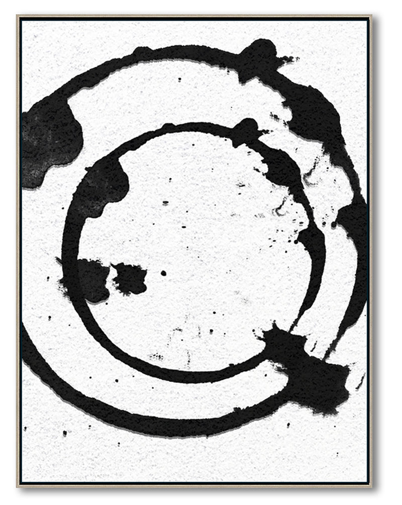 Modern Abstract Painting, Circle Splash Black & White Original Oil Painting 
