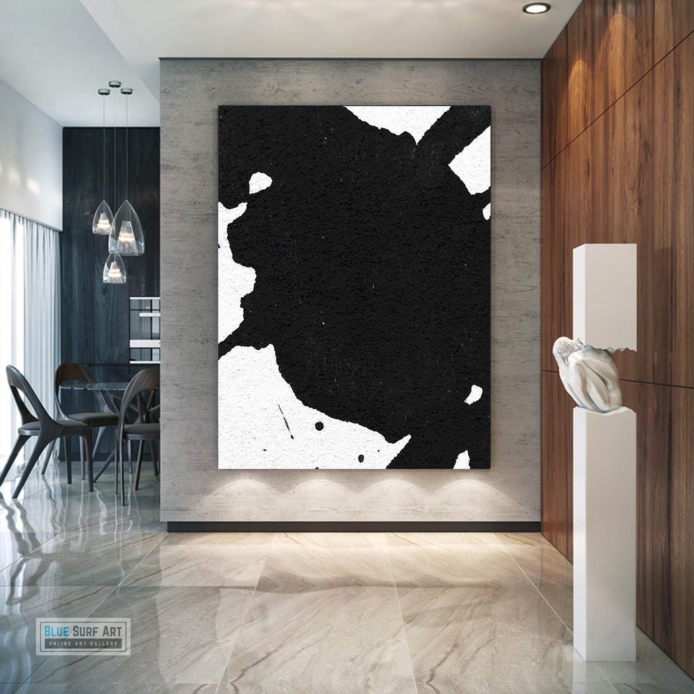 Oversized Black and White Abstract Canvas Wall Art, Original Oil Painting, Contemporary Modern Abstract Art Decor no.20