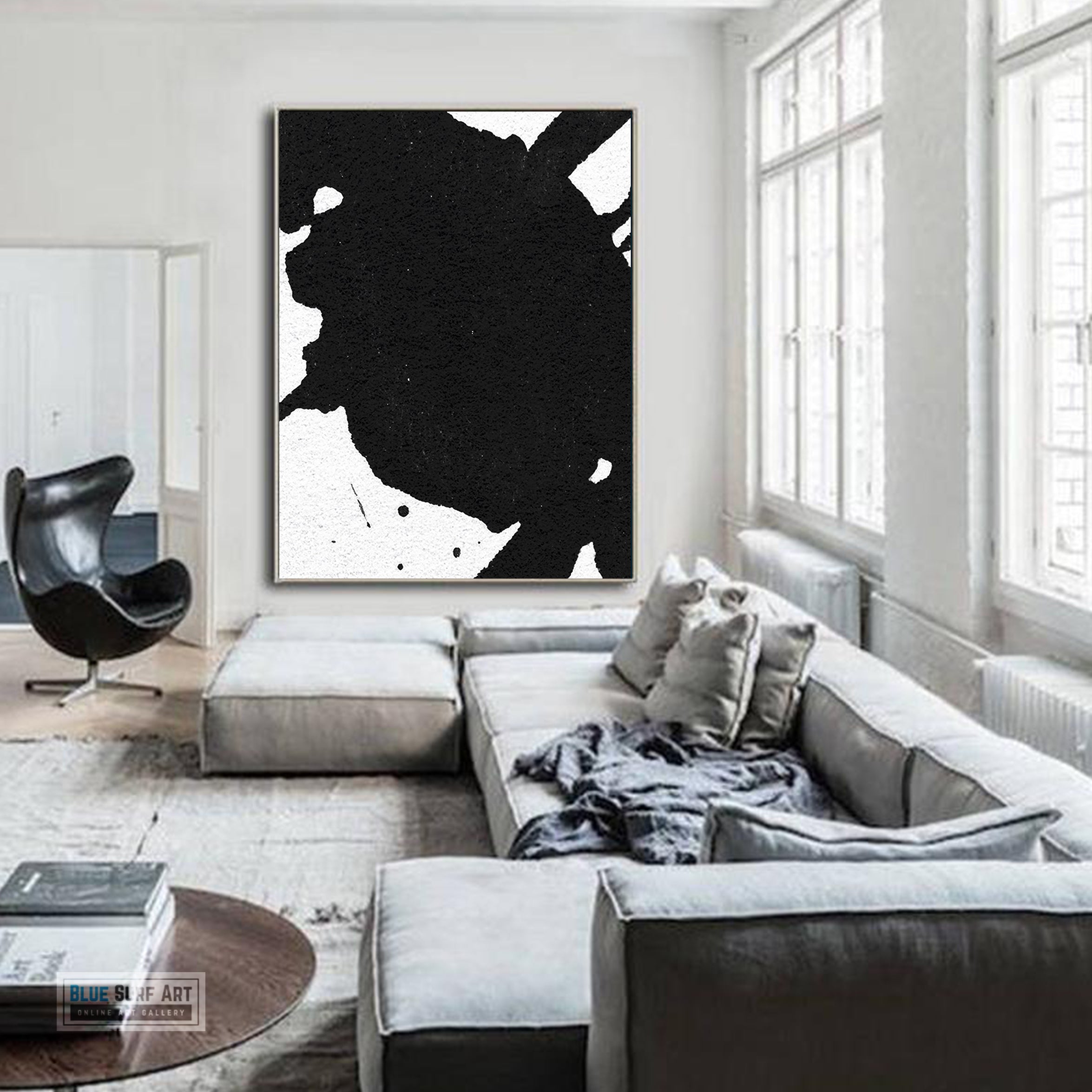 Oversized Black and White Abstract Canvas Wall Art, Original Oil Painting, Contemporary Modern Abstract Art Decor no.20