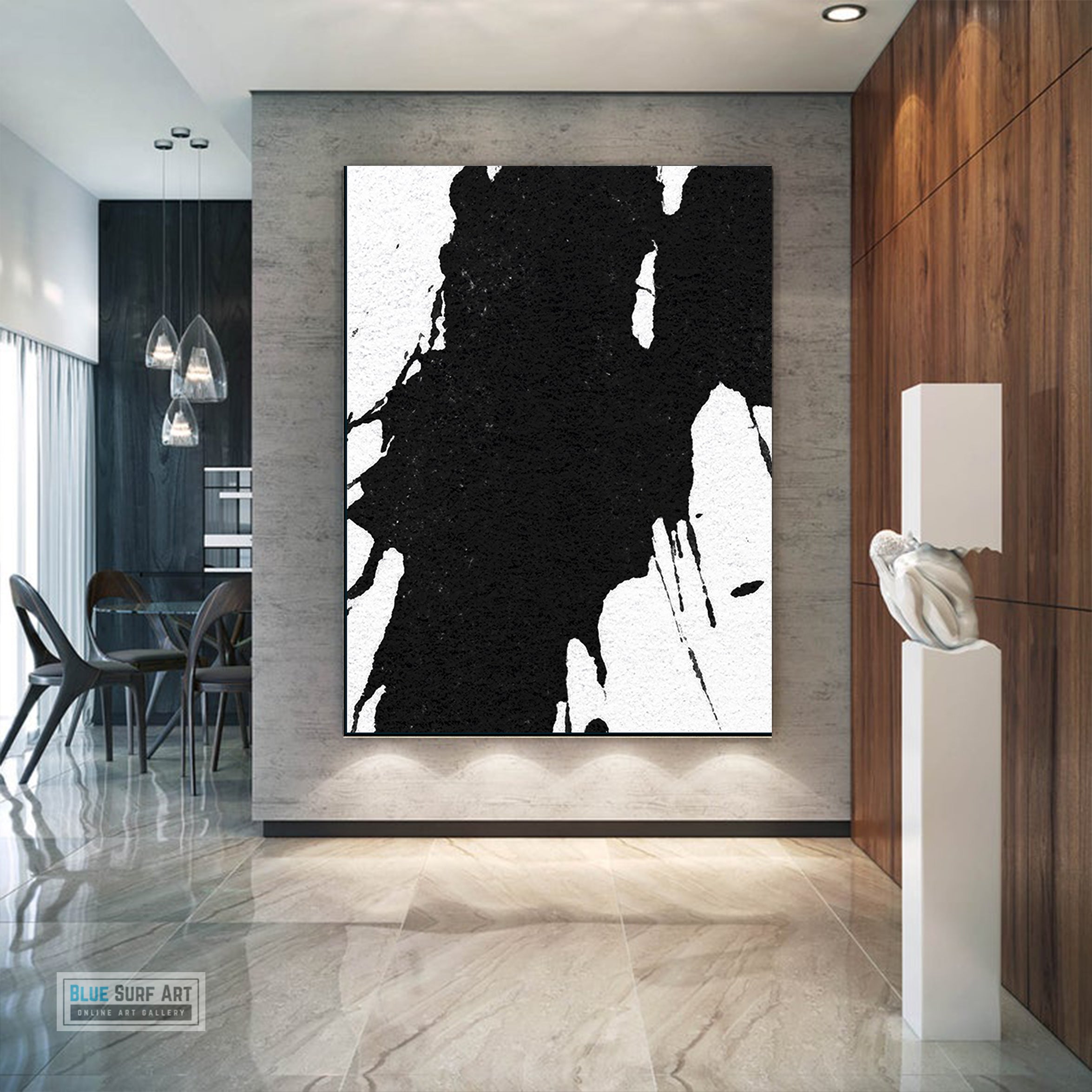 Oversized Black and White Abstract Canvas Wall Art, Original Oil Painting, Contemporary Modern Abstract Art Decor no.21
