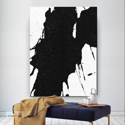 Oversized Black and White Abstract Canvas Wall Art, Original Oil Painting, Contemporary Modern Abstract Art Decor no.21