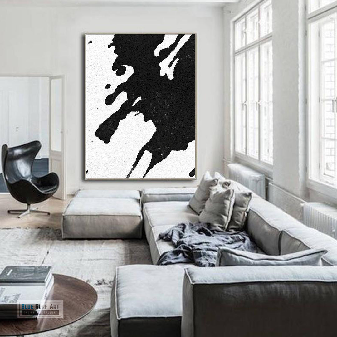 Modern Black and White Abstract Canvas Wall Art, Original Oil Painting, Living Room Wall Art DecorDecor no. 22