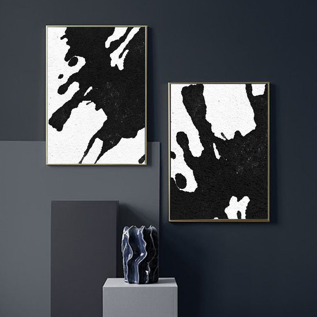Large Duo Abstract Art - Black & White - 100% Hand Painted Art
