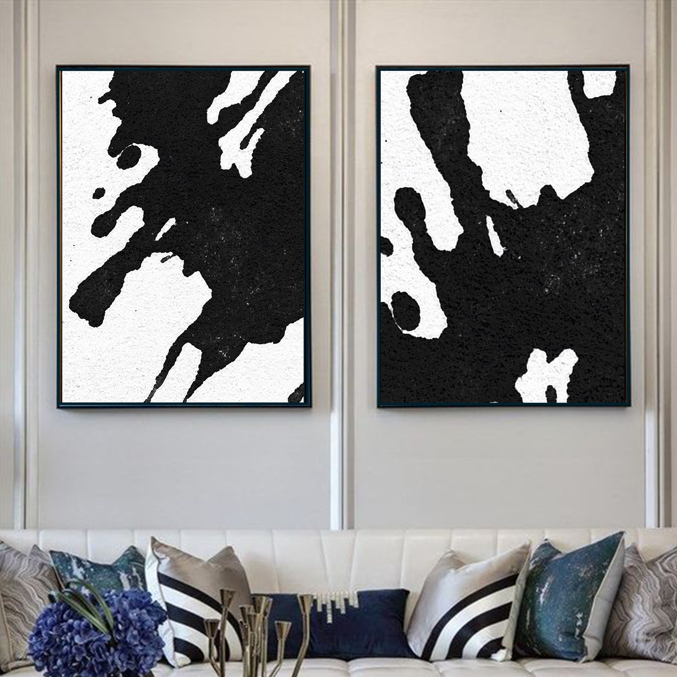 Large Duo Abstract Art - Black & White - 100% Hand Painted Art