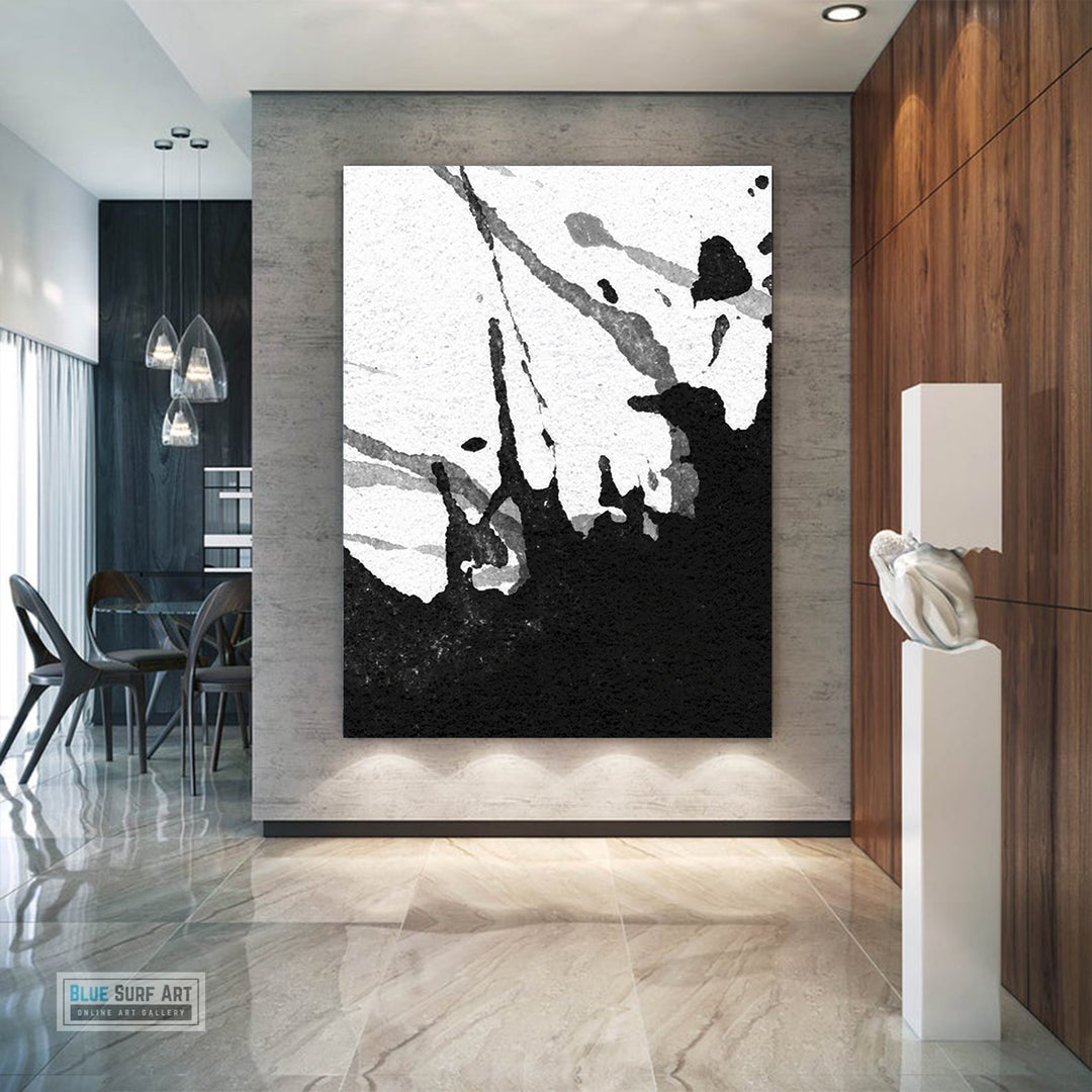 Modern Black and White Abstract Canvas Wall Art, Original Oil Painting, Living Room Wall Art Decor no. 24