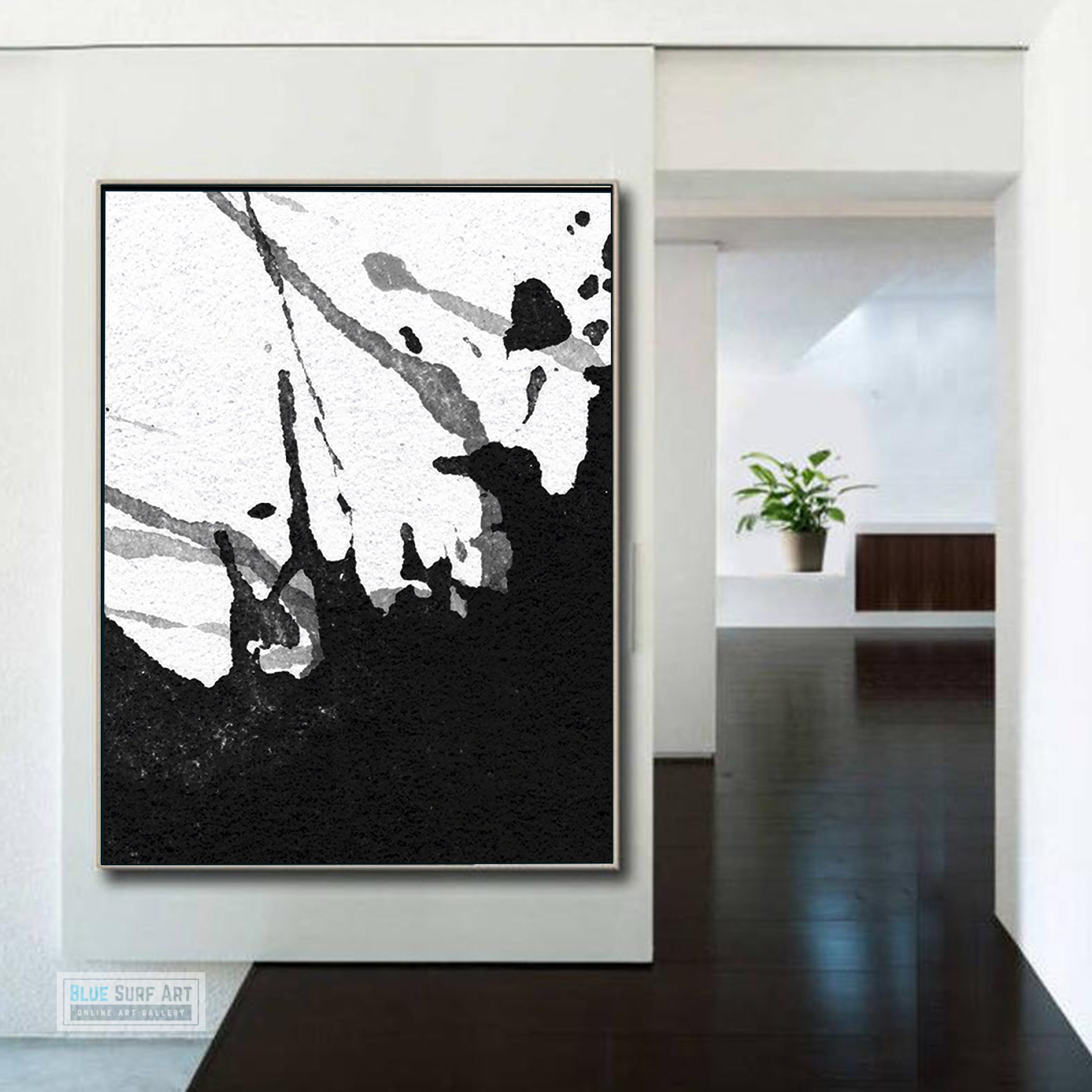 Modern Black and White Abstract Canvas Wall Art, Original Oil Painting, Living Room Wall Art Decor no. 24
