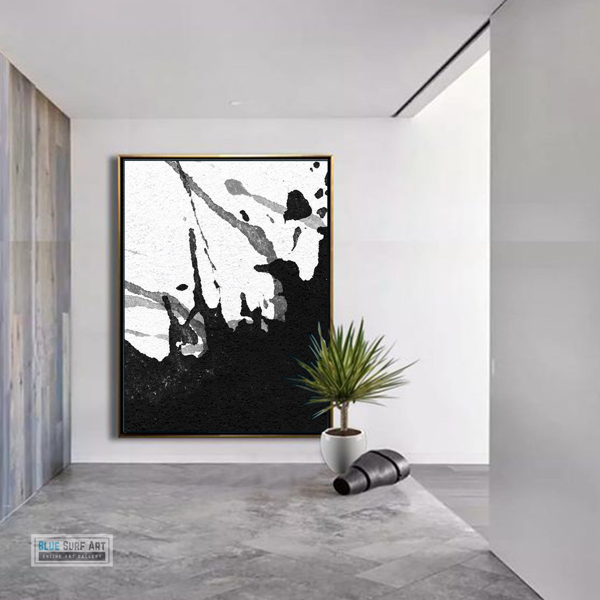 Modern Black and White Abstract Canvas Wall Art, Original Oil Painting, Living Room Wall Art Decor no. 24