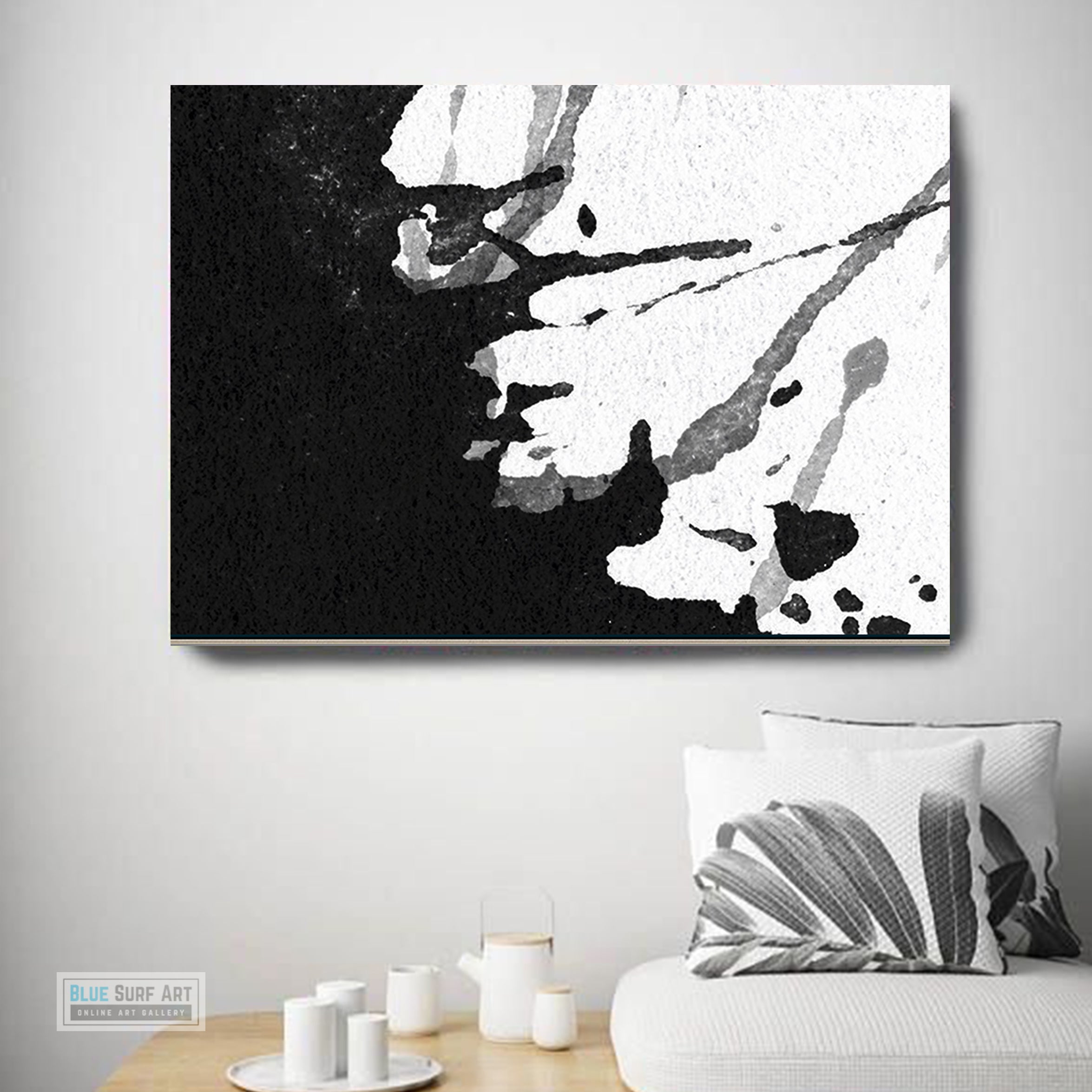 Modern Black and White Abstract Canvas Wall Art, Original Oil Painting, Living Room Wall Art Decor no. 24