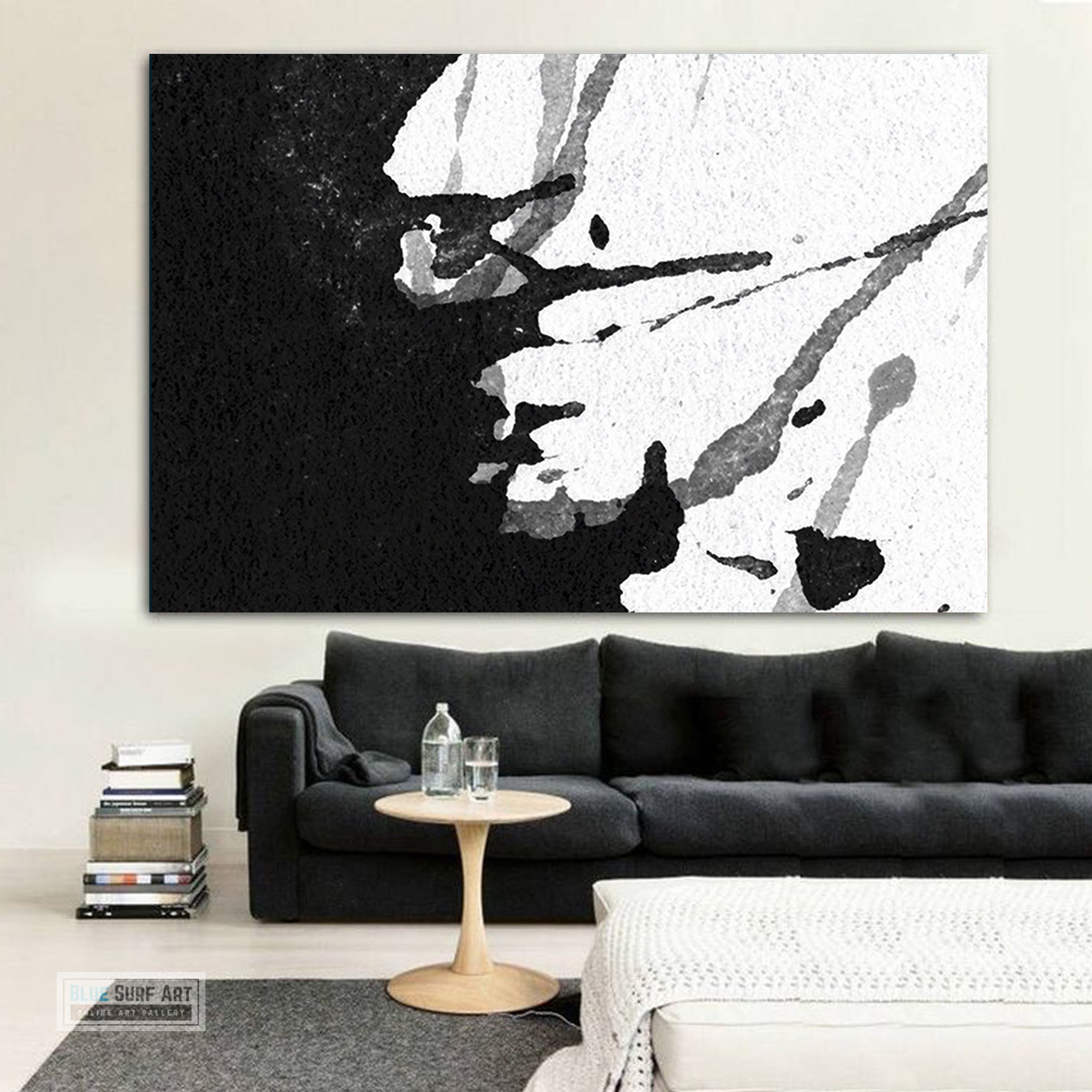 Modern Black and White Abstract Canvas Wall Art, Original Oil Painting, Living Room Wall Art Decor no. 24