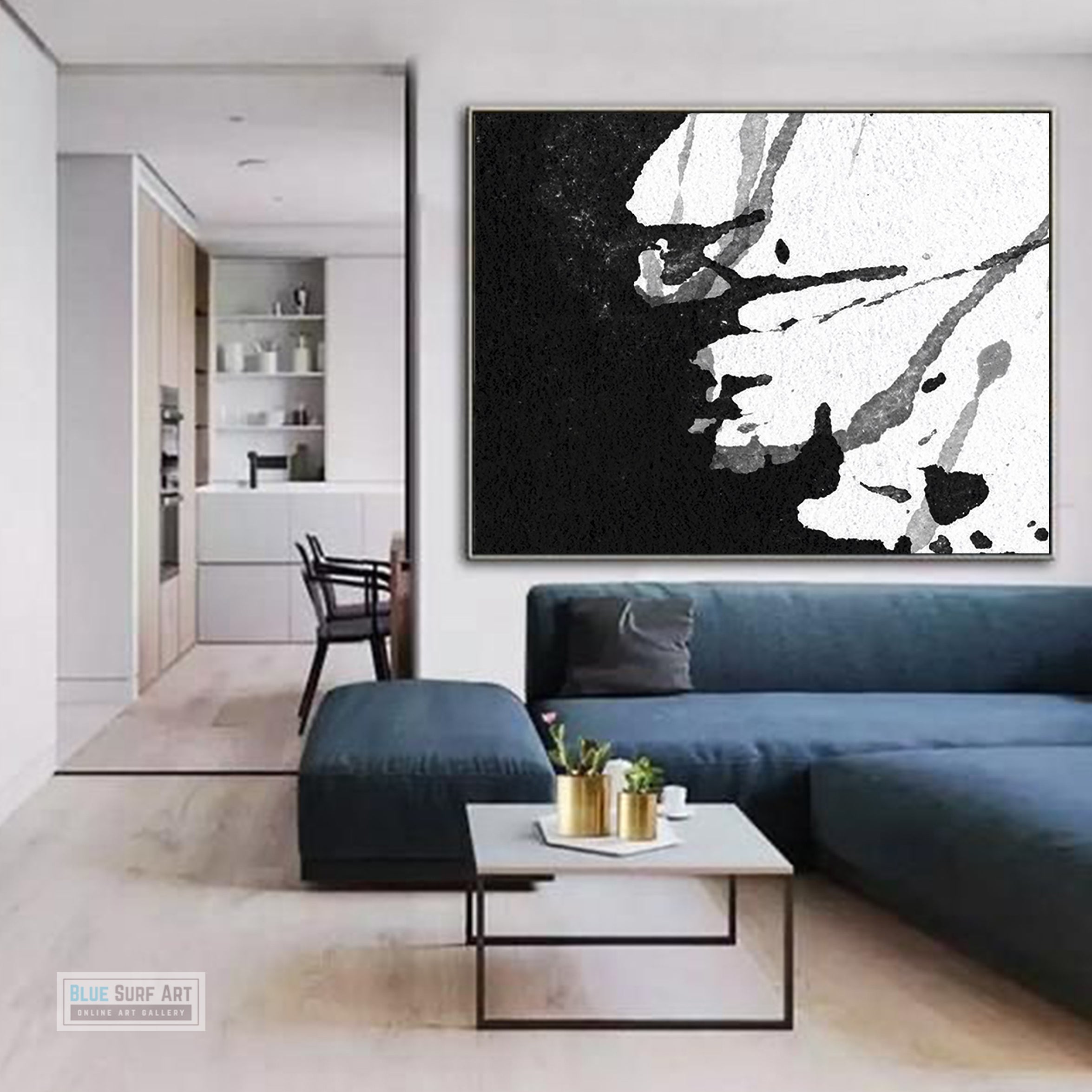 Modern Black and White Abstract Canvas Wall Art, Original Oil Painting, Living Room Wall Art Decor no. 24