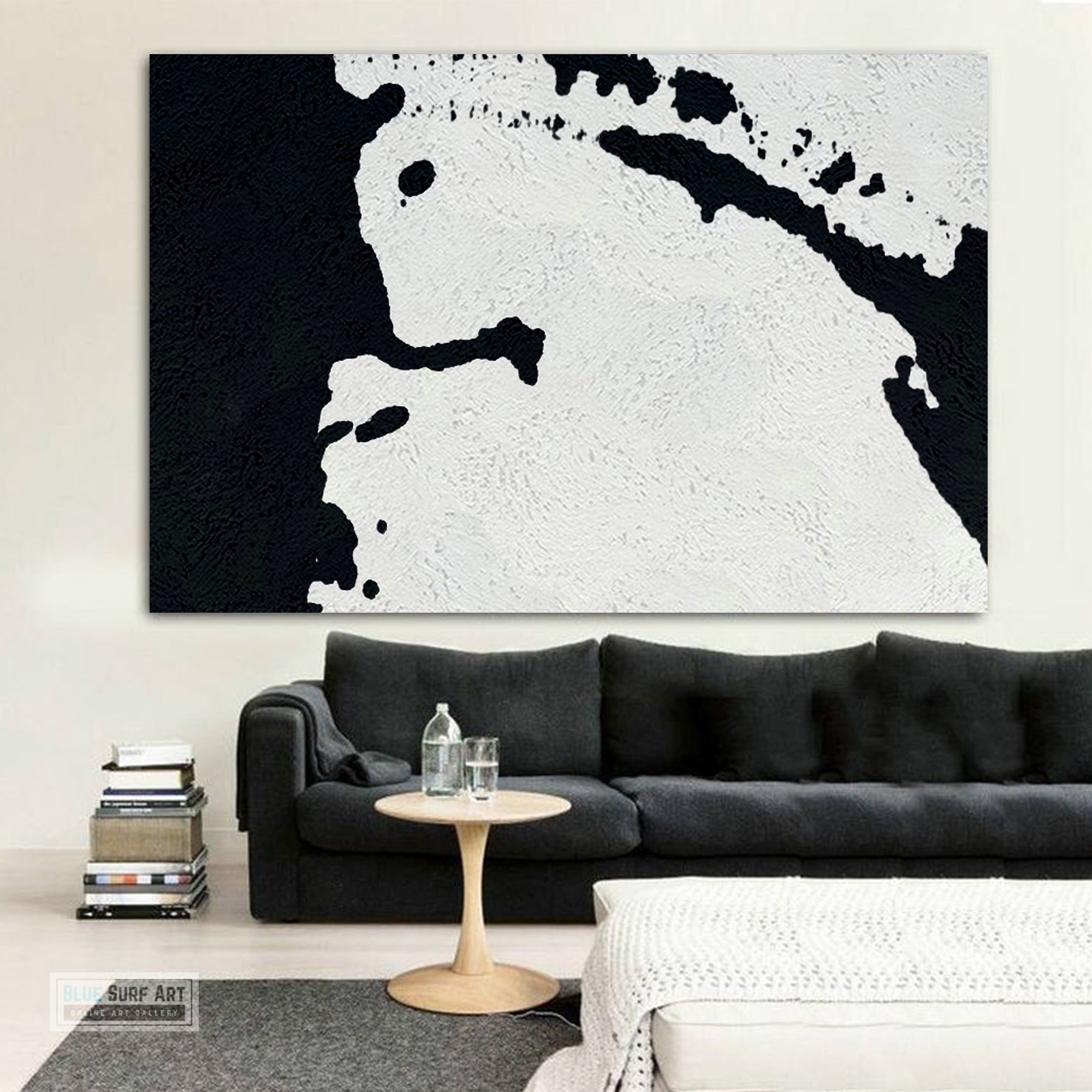 Oversized Black and White Abstract Canvas Wall Art, Original Oil Painting, Living Room Wall Art Decor no. 27