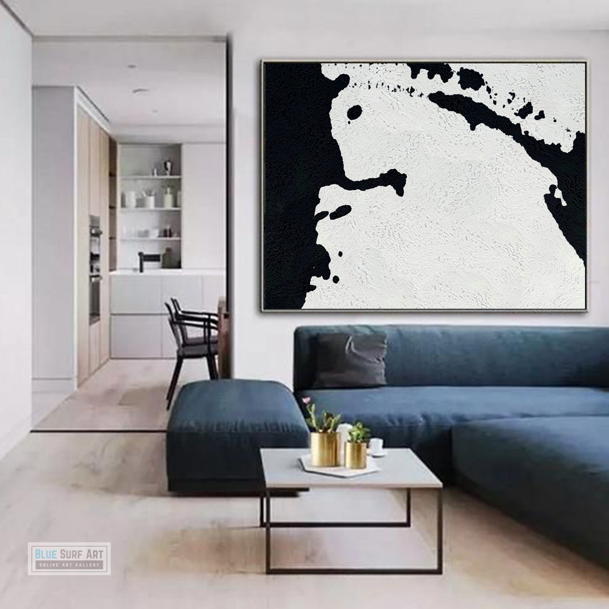 Oversized Black and White Abstract Canvas Wall Art, Original Oil Painting, Living Room Wall Art Decor no. 27