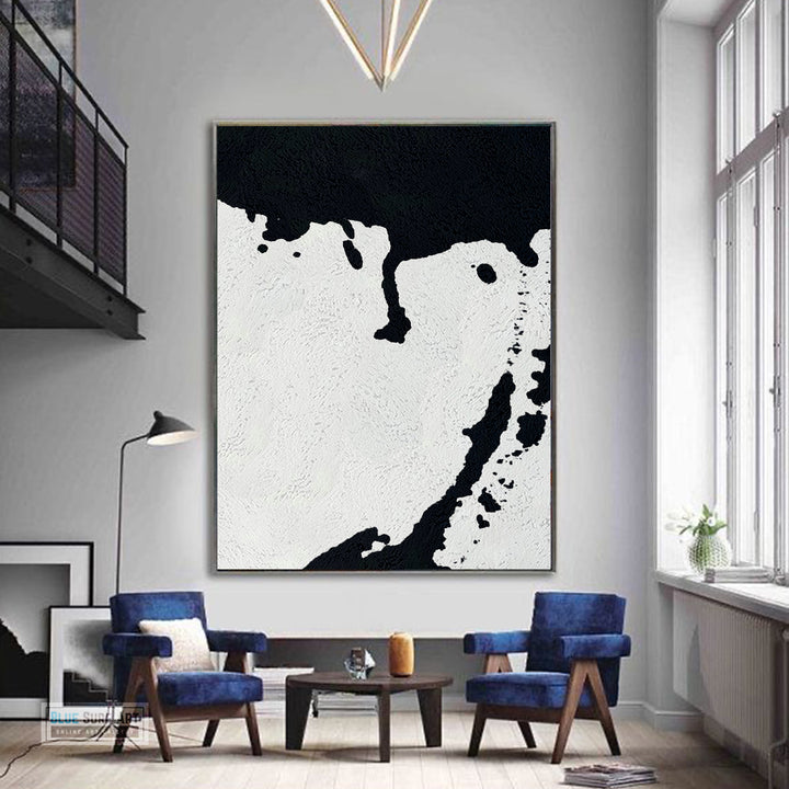 Oversized Black and White Abstract Canvas Wall Art, Original Oil Painting, Living Room Wall Art Decor no. 27