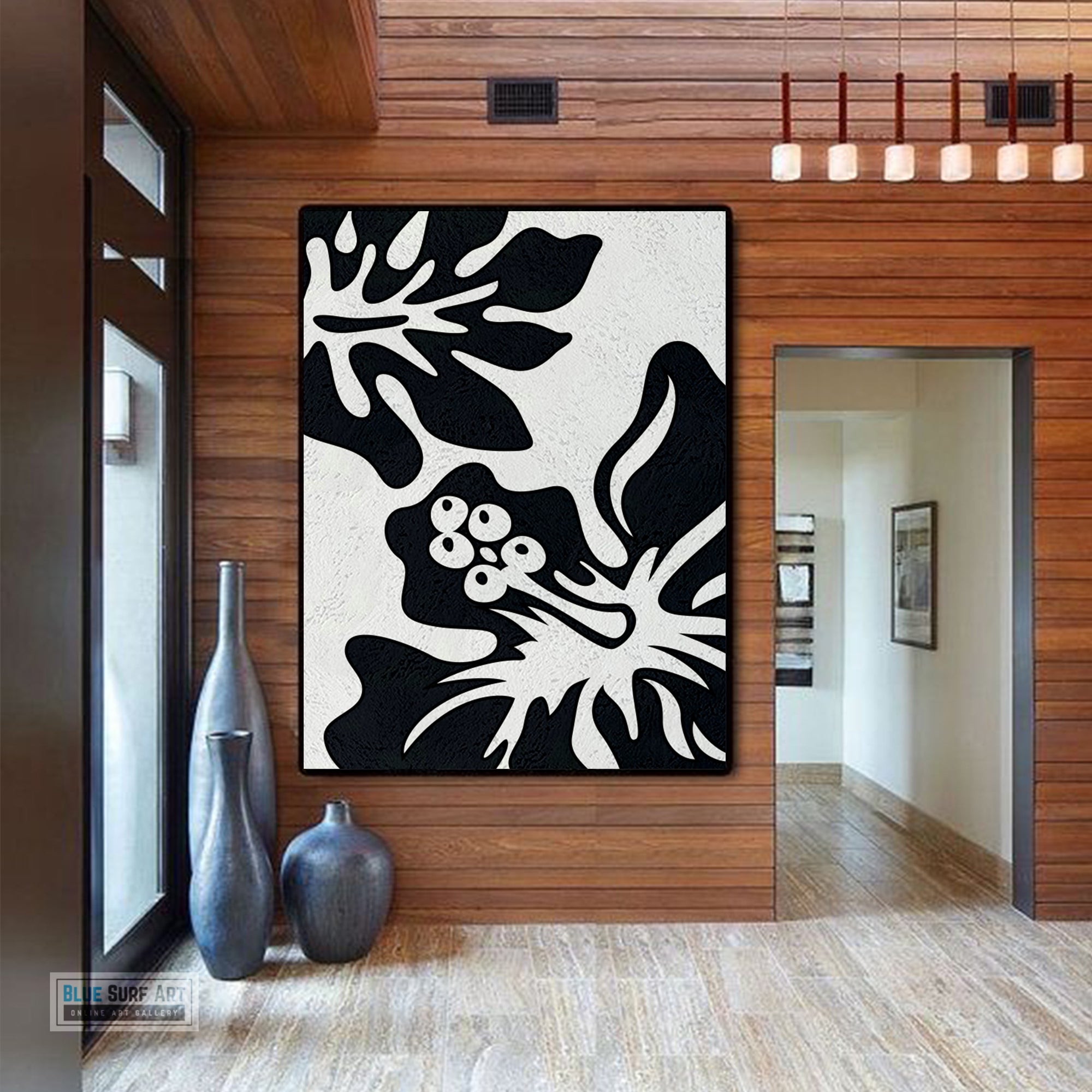 Oversized Black and White Abstract Canvas Wall Art, Original Oil Painting, Floral Living Room Wall Art Decor no. 28