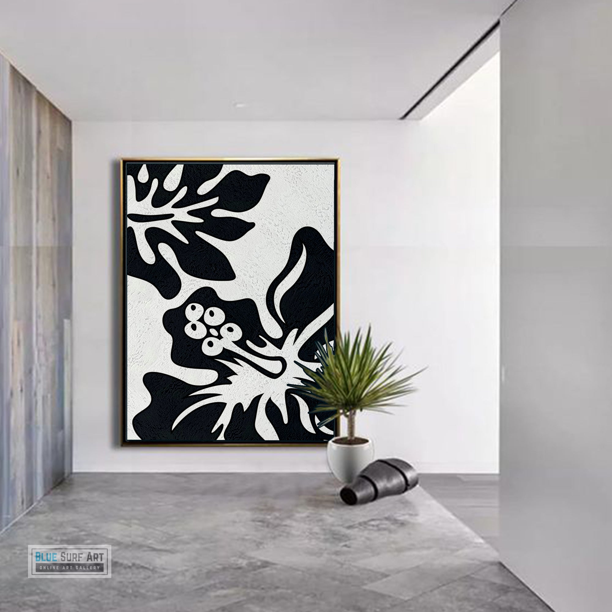 Oversized Black and White Abstract Canvas Wall Art, Original Oil Painting, Floral Living Room Wall Art Decor no. 28