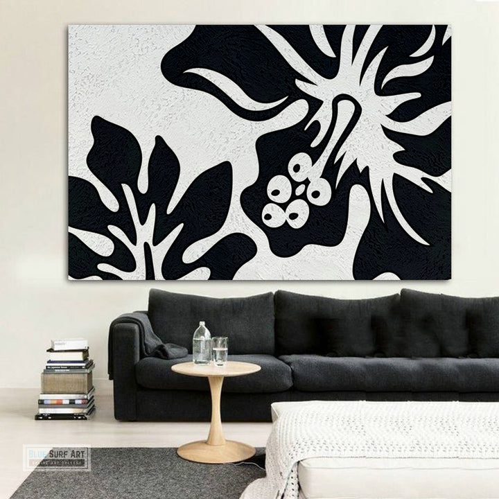 Oversized Black and White Abstract Canvas Wall Art, Original Oil Painting, Floral Living Room Wall Art Decor no. 28