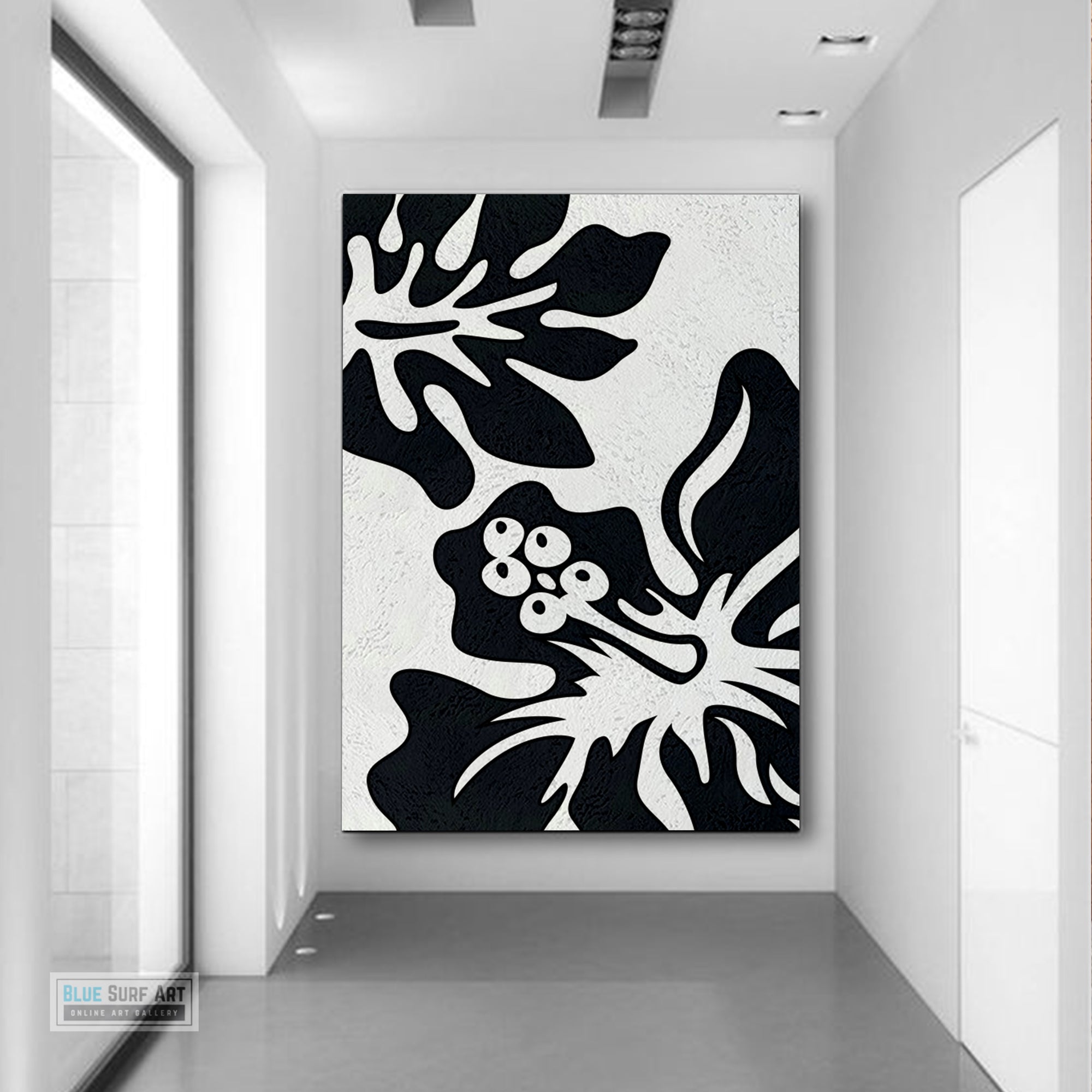 Oversized Black and White Abstract Canvas Wall Art, Original Oil Painting, Floral Living Room Wall Art Decor no. 28