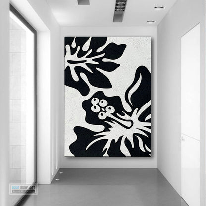 Oversized Black and White Abstract Canvas Wall Art, Original Oil Painting, Floral Living Room Wall Art Decor no. 28
