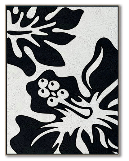 Oversized Black and White Abstract Canvas Wall Art, Original Oil Painting, Floral Living Room Wall Art Decor no. 28