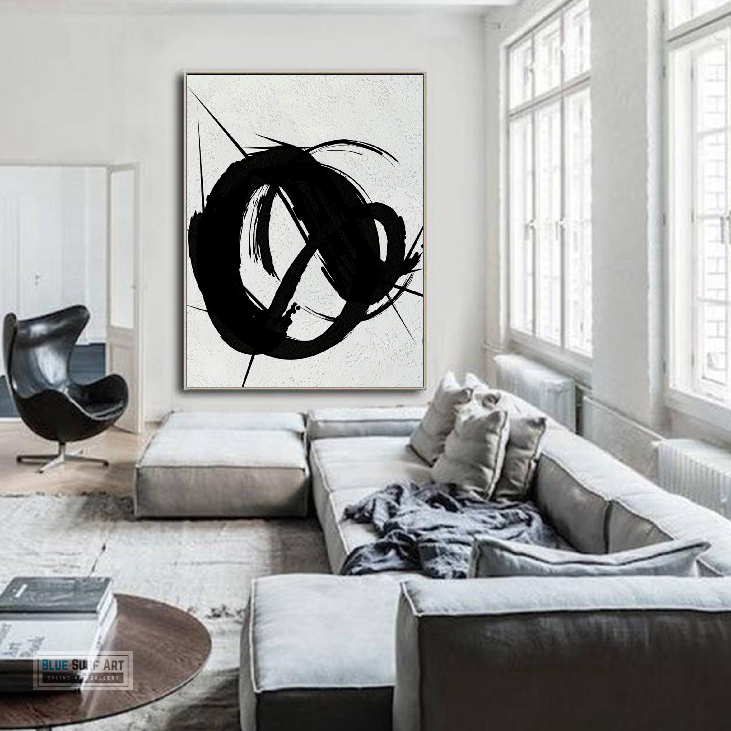 Contemporary Black and White Abstract Canvas Wall Art, Original Oil Painting, Living Room Wall Art Decor no. 29